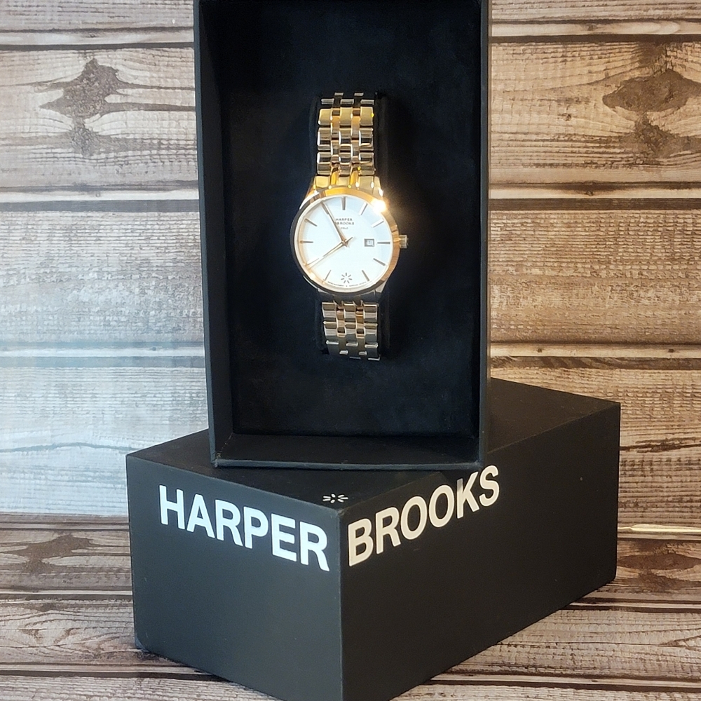 NWOT Harper & Brooks Oslo Aurora Rose Gold and Silver Bracelet Link Watch